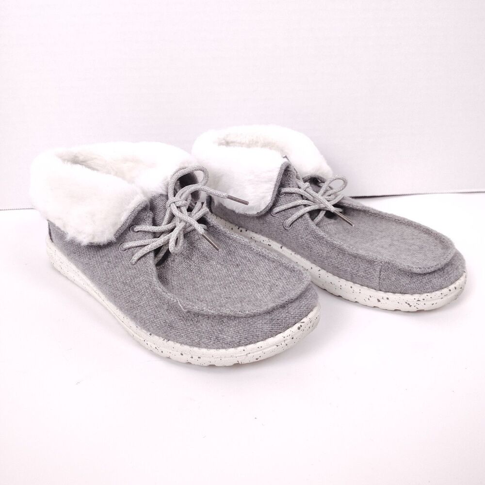 HEY DUDE Britt Womens Size 7 Charcoal Faux Fur Lined Slip On Comfort Shoes